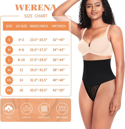 Tummy Control Thong Shapewear for Women Mid High Waisted Body Shaper Underwear Lace Shaping Thong Girdle Panties