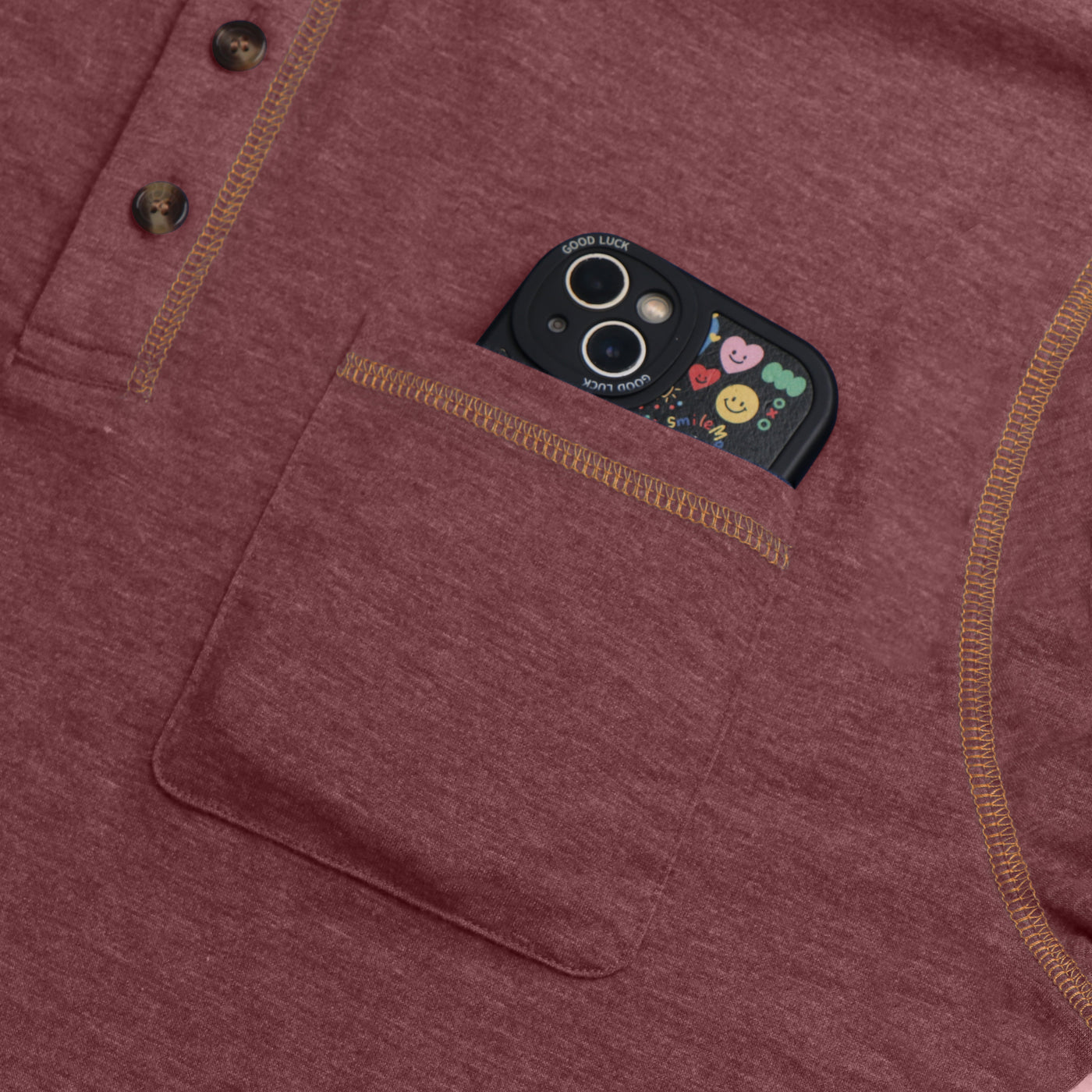 Mens Henley Shirts Long Sleeve Casual Tops Lightweight Pullover Shirt Button Cotton T-Shirt with Pocket