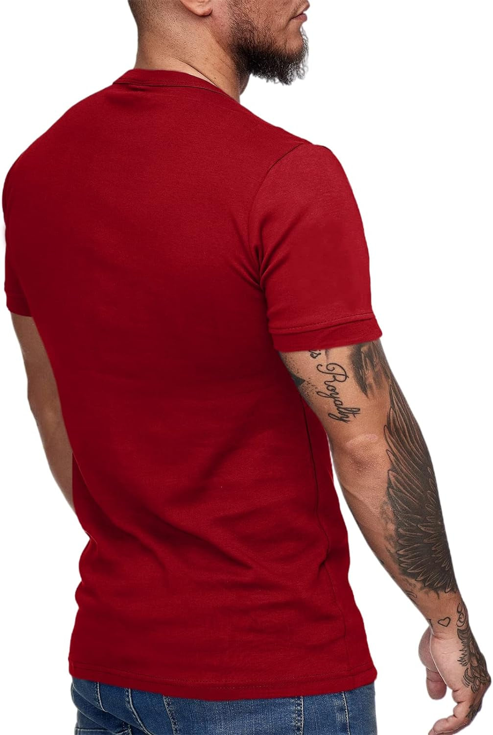Men'S Short Sleeve Henley T Shirts Casual Slim Fit Summer Basic Plain Beefy Tee Shirts (Wine Red, Large)