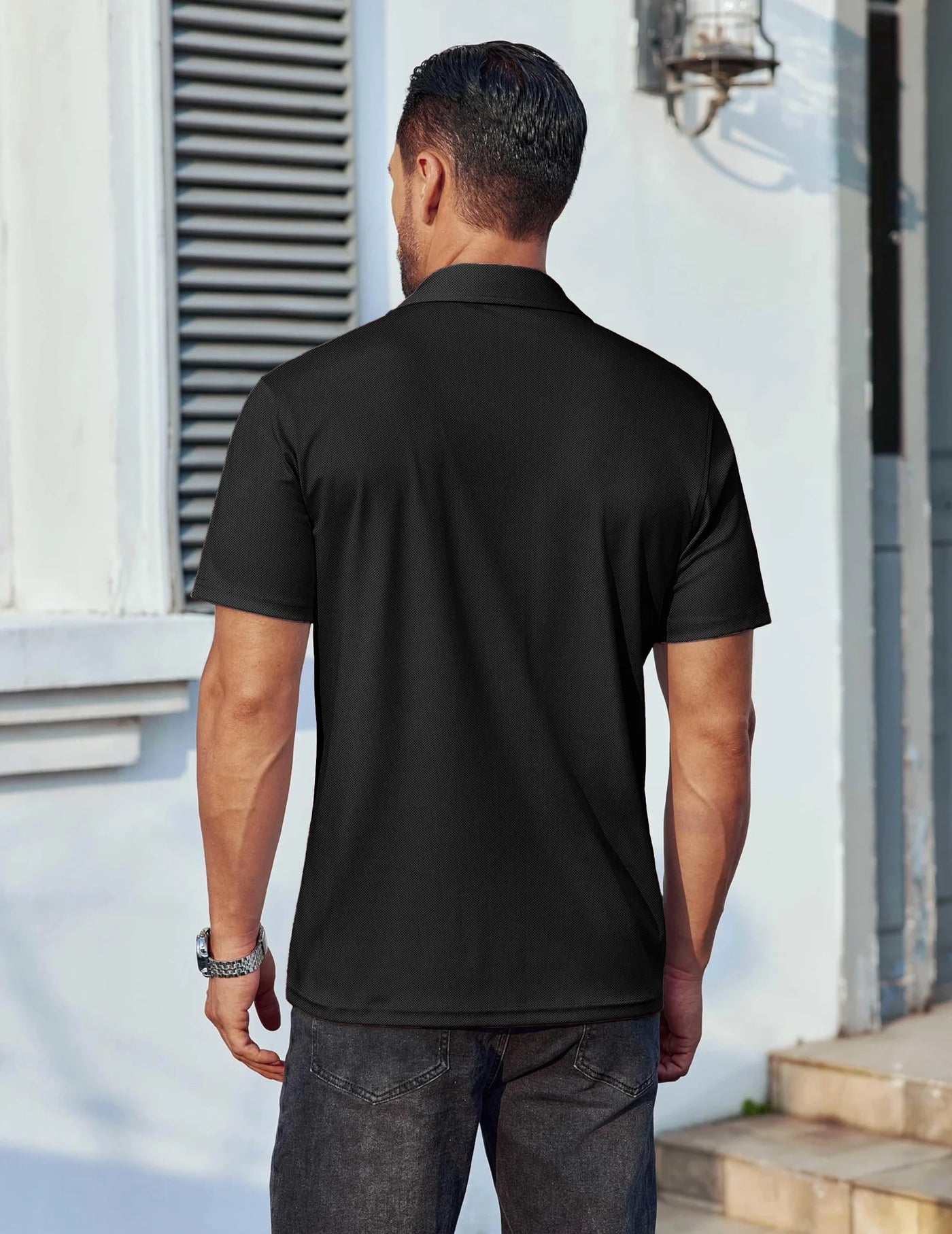 Polo Shirts for Men Short Sleeve Dry Fit Shirts Printed Collar Casual Golf Polo Shirts