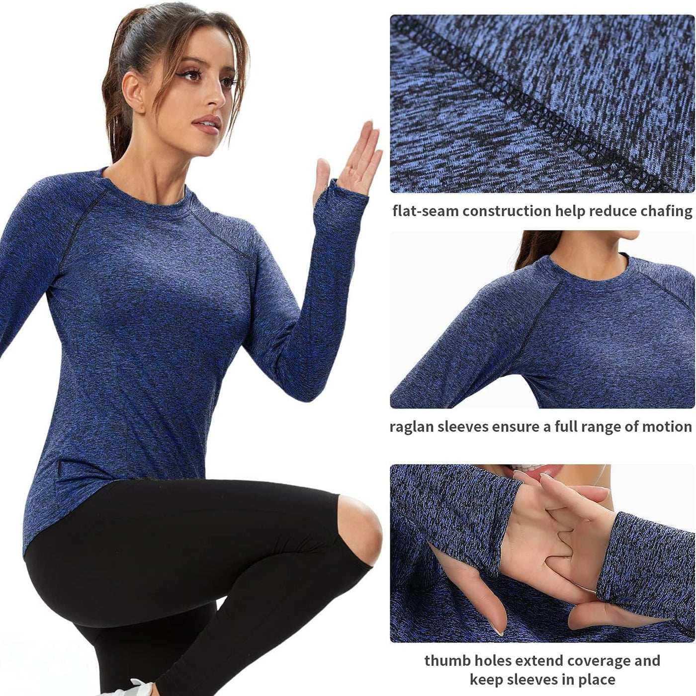Women Fleece Thermal Long Sleeve Running Shirt Workout Tops Moisture Wicking Athletic Shirts with Thumb Holes