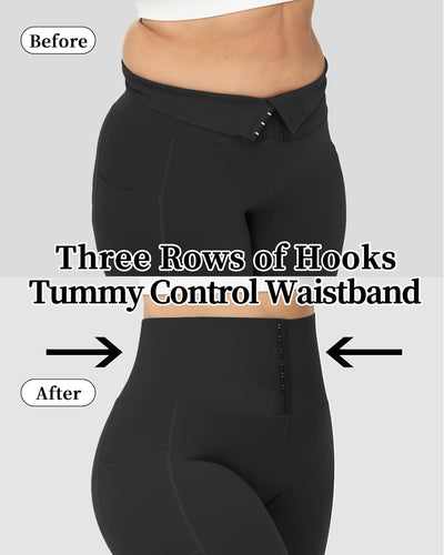 High Waist Corsets Compression Leggings for Women Tummy Control,Pockets Yoga Pants with Waist Trainer Attached Black